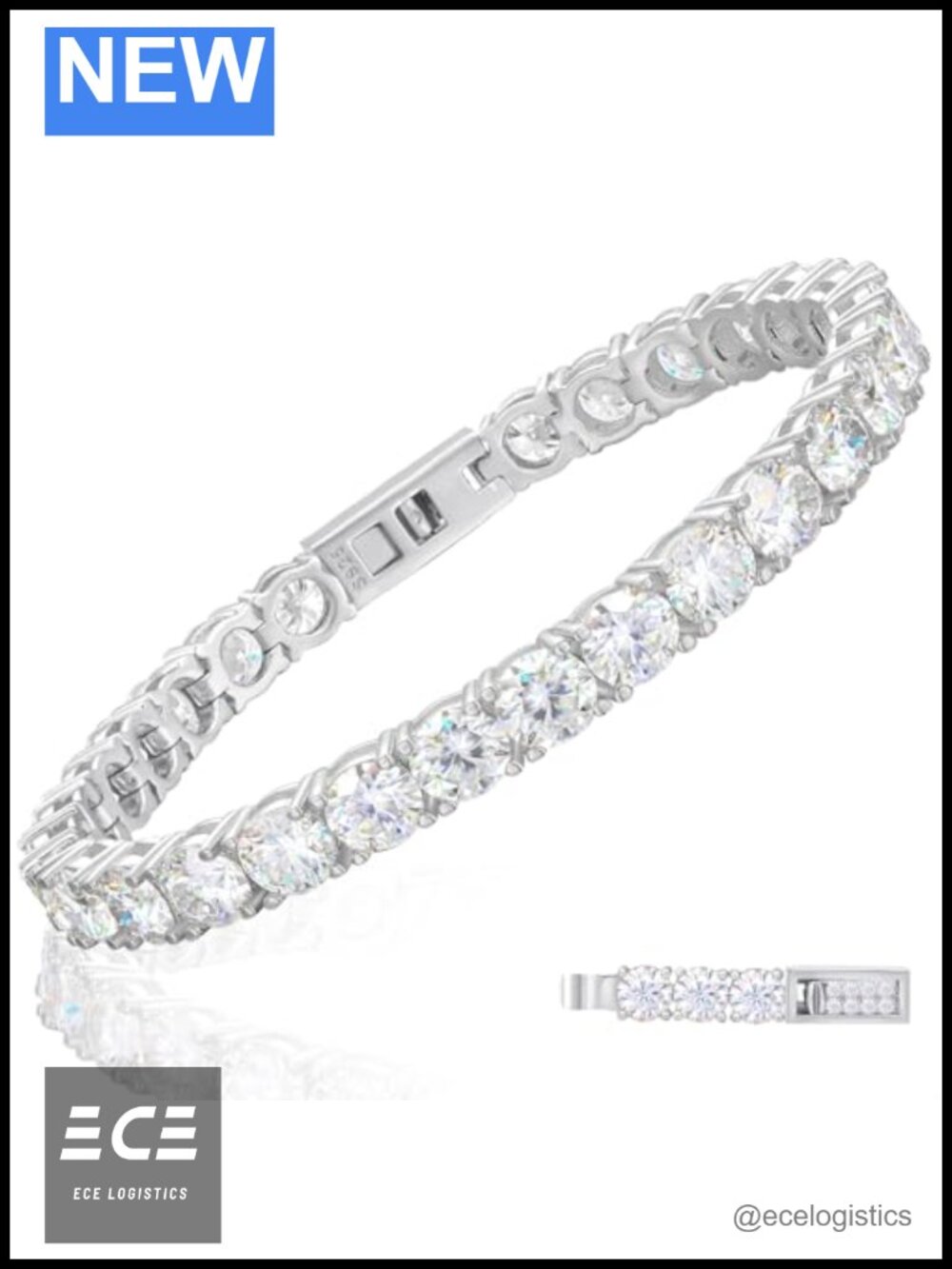Moissanite Tennis Bracelet 5MM 18K Gold Plated S925 Sterling Silver 8 Inch